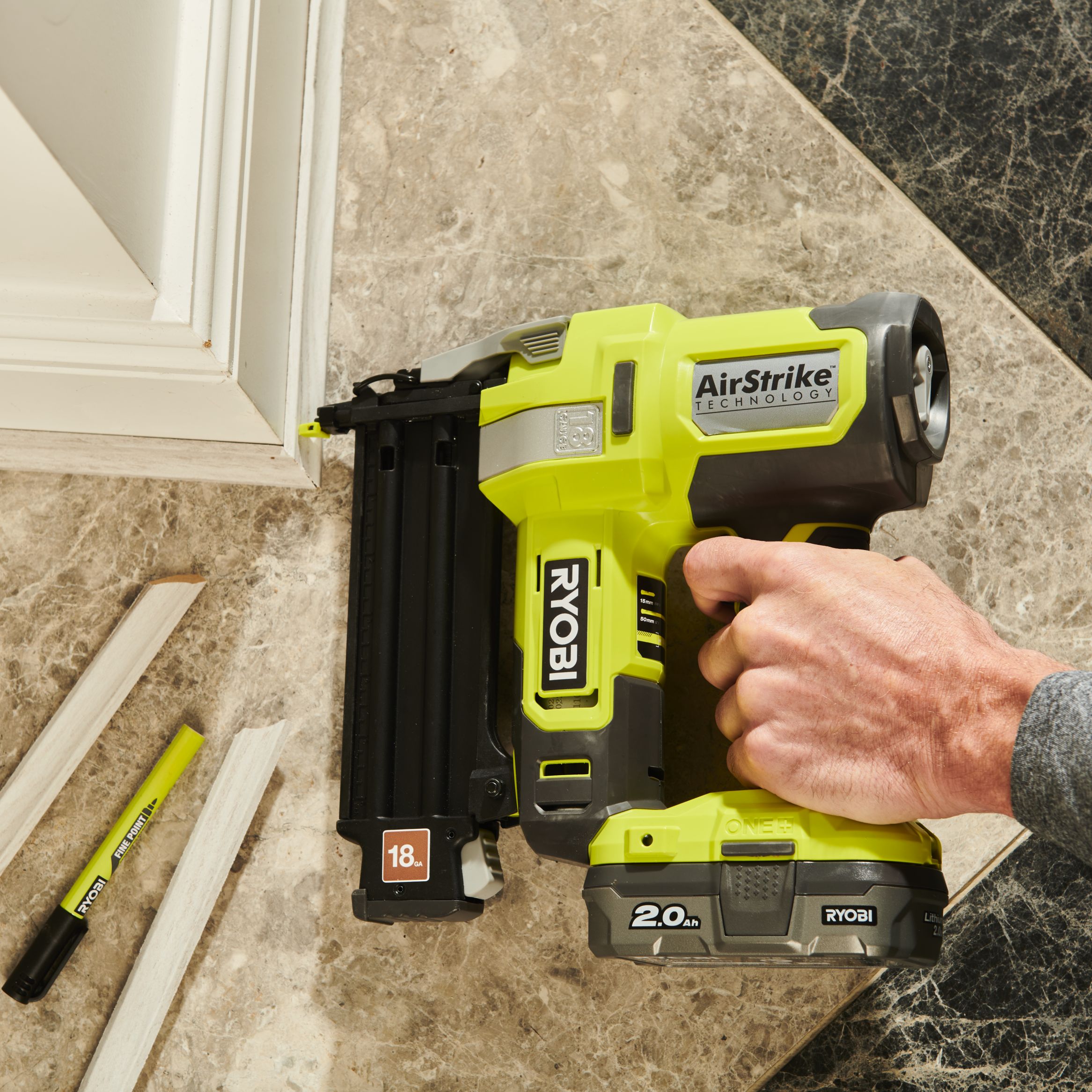 Ryobi 18V ONE+ Li-ion 50mm Second fix Cordless 18 gauge Straight Nail gun (1 x 4Ah) - R18GN18-140SKF
