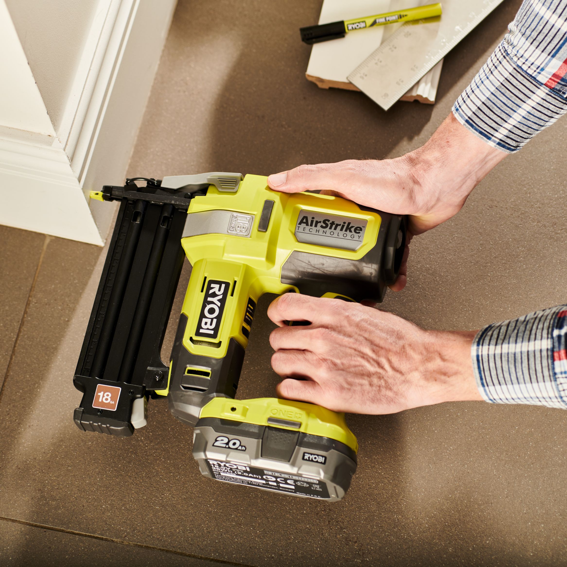 Ryobi 18V ONE+ Li-ion 50mm Second fix Cordless 18 gauge Straight Nail gun (1 x 4Ah) - R18GN18-140SKF