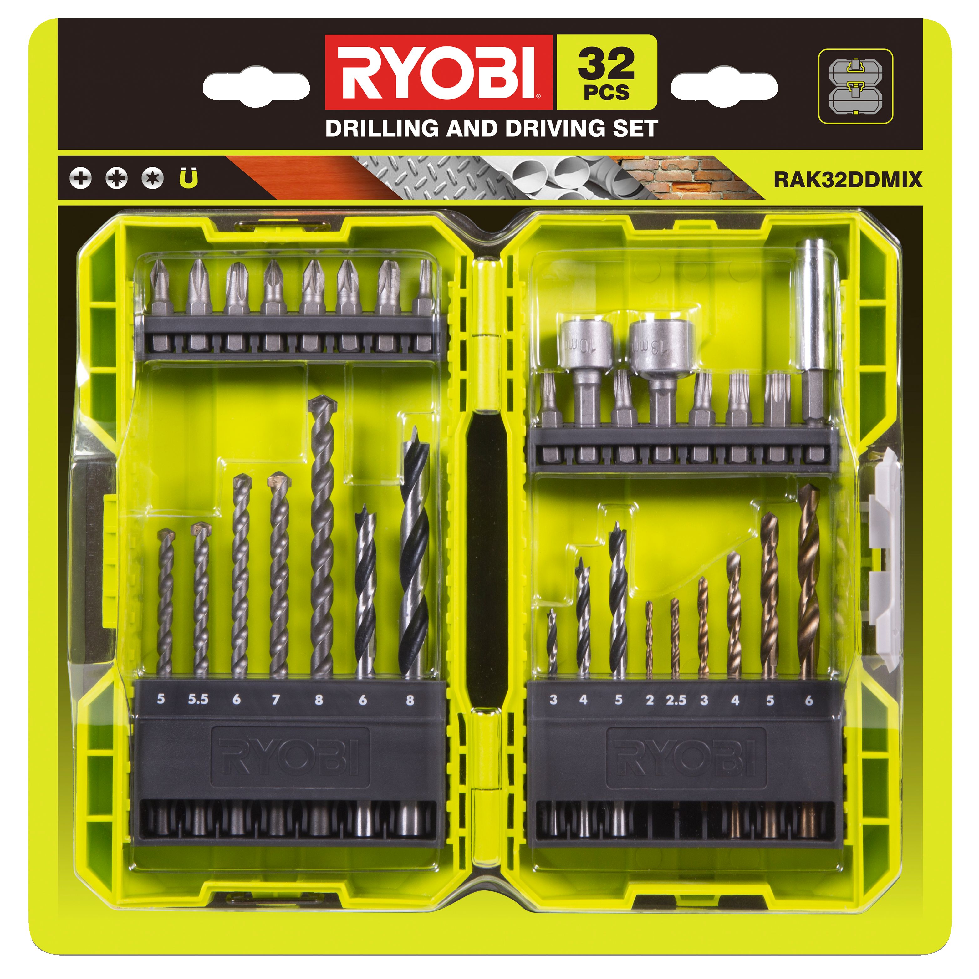 Ryobi Mixed Drill screwdriver bit set (32 piece) RAK32DDMIX