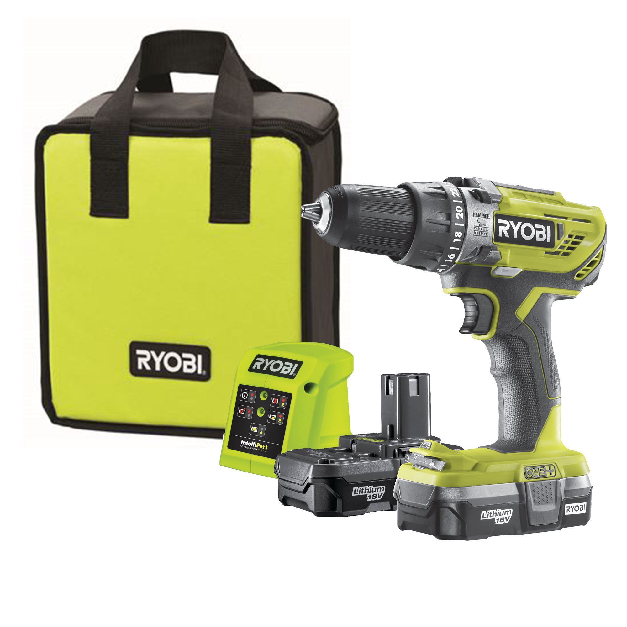 Ryobi ONE+ 18V 1.3Ah Cordless Percussion Drill R18PD3-213S | DIY At B&Q