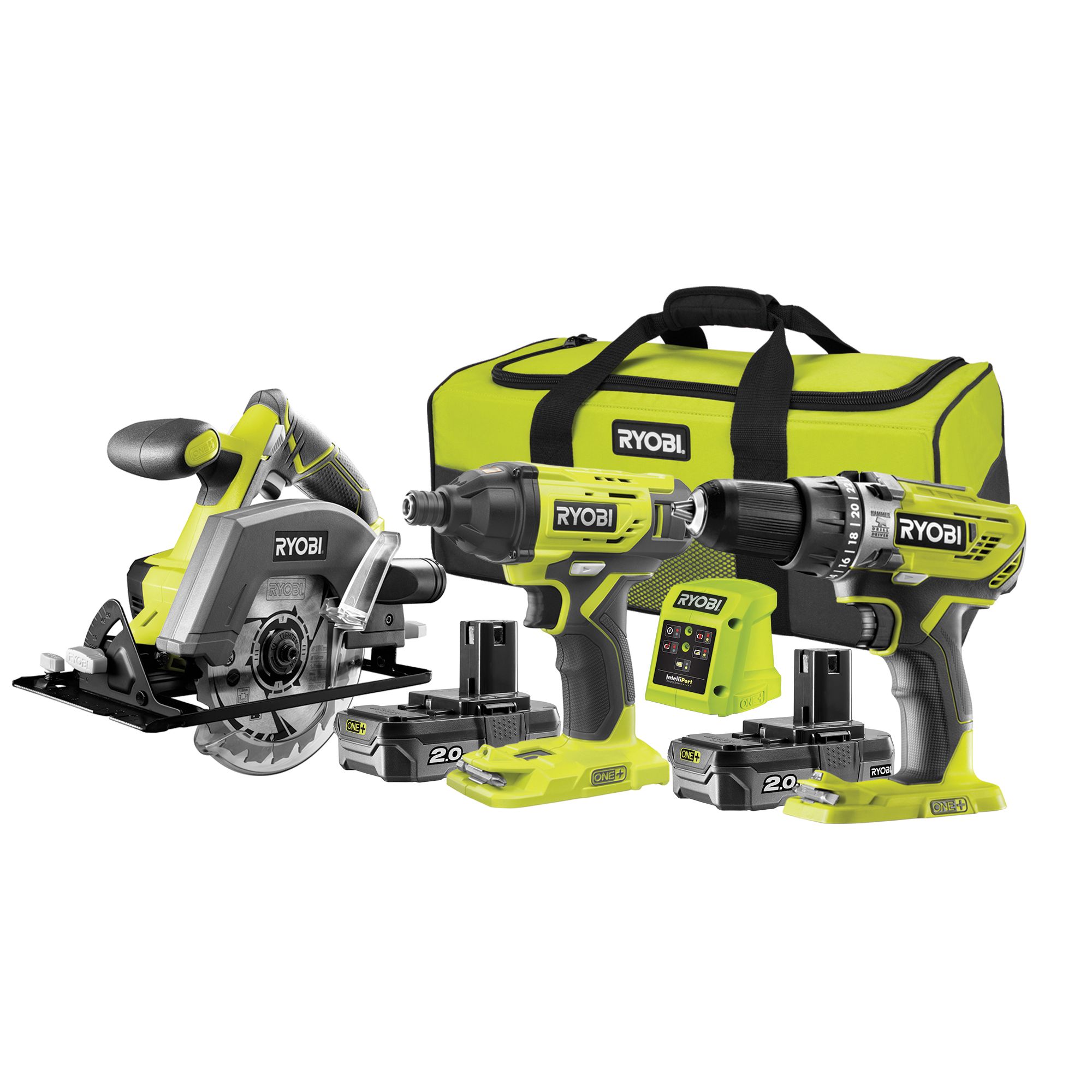 Ryobi one+ 18v cordless combo online kit with 3 batteries and charger