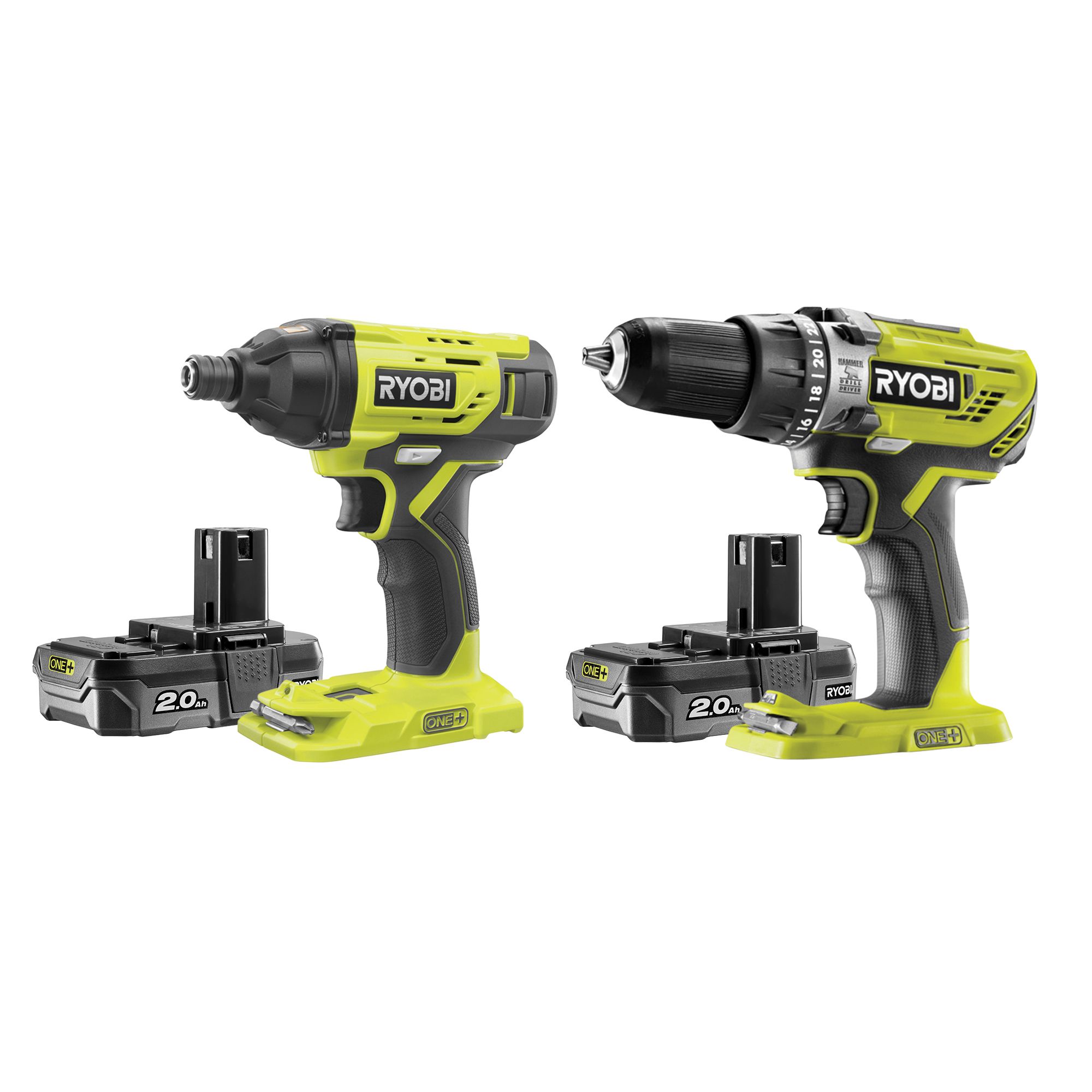 Ryobi ONE+ Li-ion Brushed Cordless Combi drill & impact driver (2 x 2Ah ...