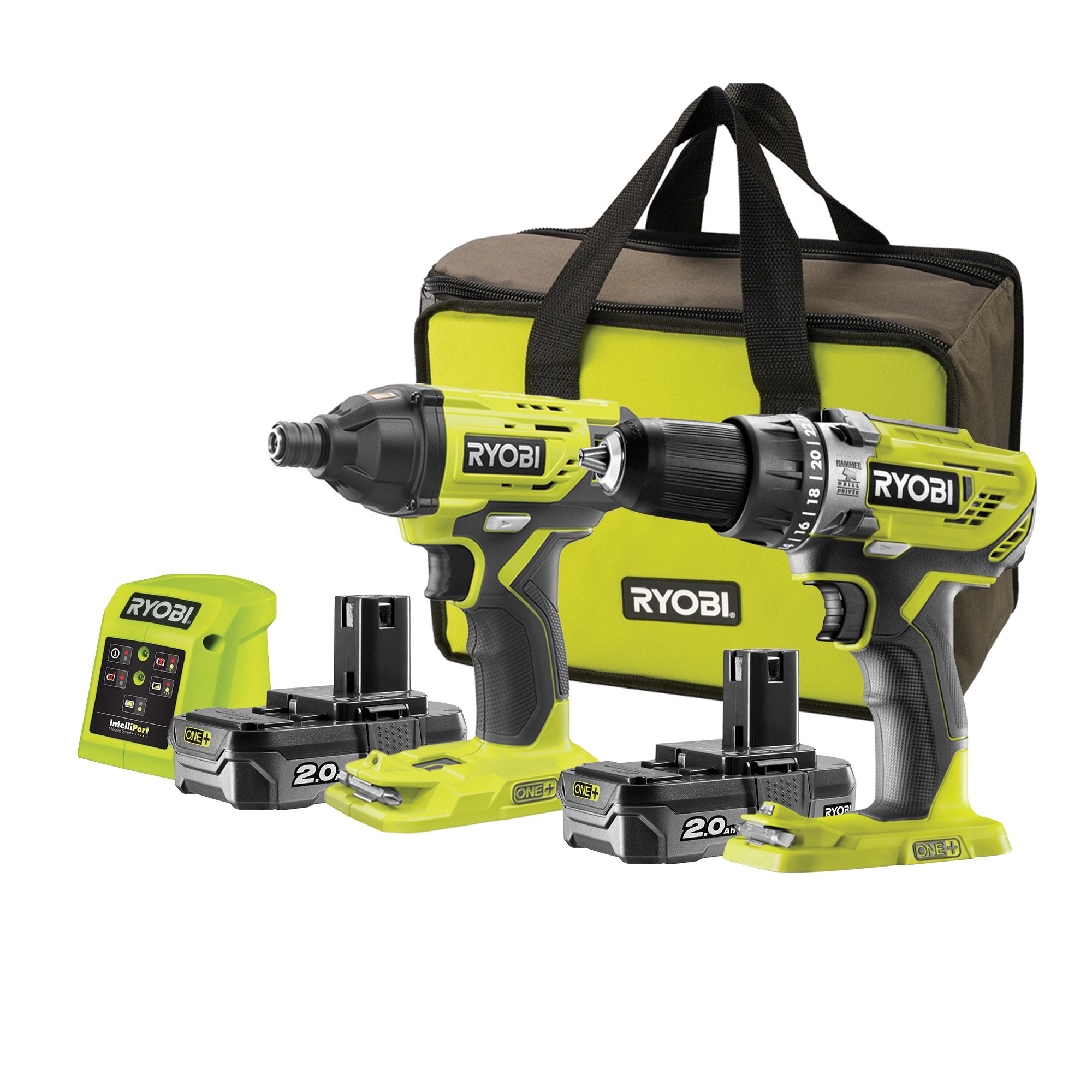 Ryobi ONE+ Li-ion Brushed Cordless Combi drill & impact driver (2 x 2Ah ...