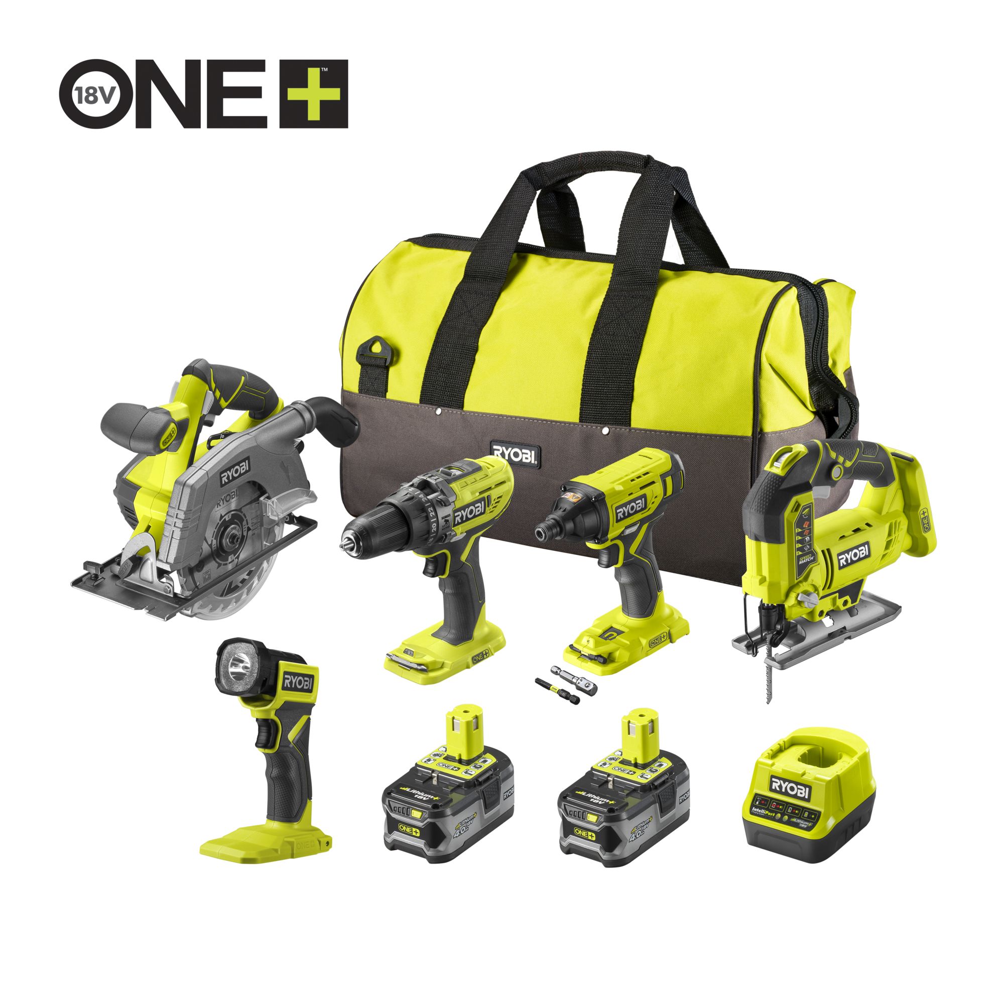 Ryobi One Plus 18V 4 Li-ion One+ Cordless 5 piece Power tool kit  RCK185-240S