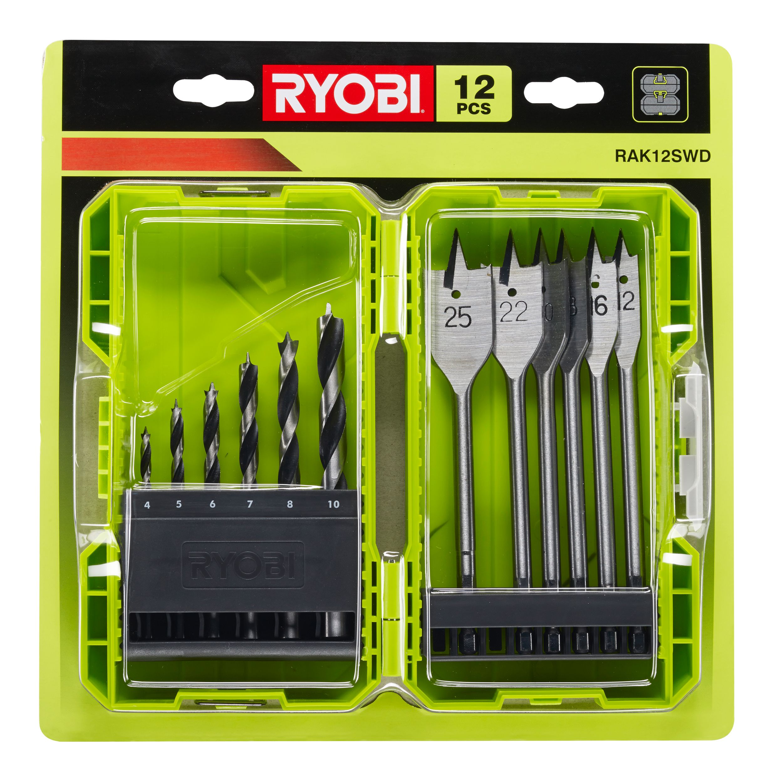 Ryobi Wood Drill bit set (12 piece) - RAK12SWD