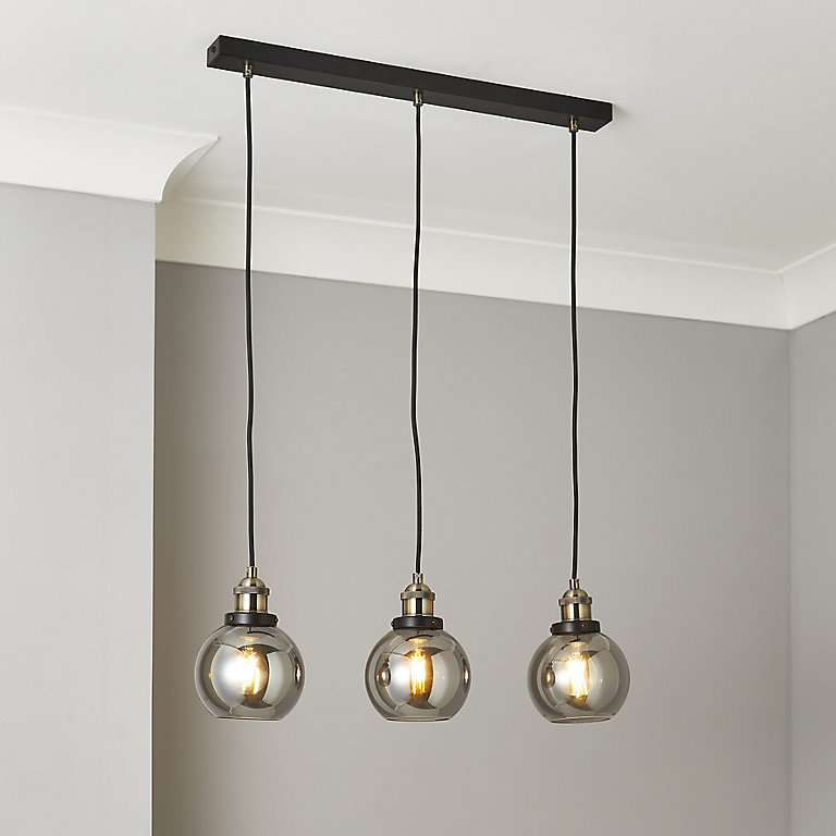Sadri Black Smoked Effect 3 Lamp Pendant Ceiling Light Dia 800mm Diy At B Q - Pendant Ceiling Kitchen Lights