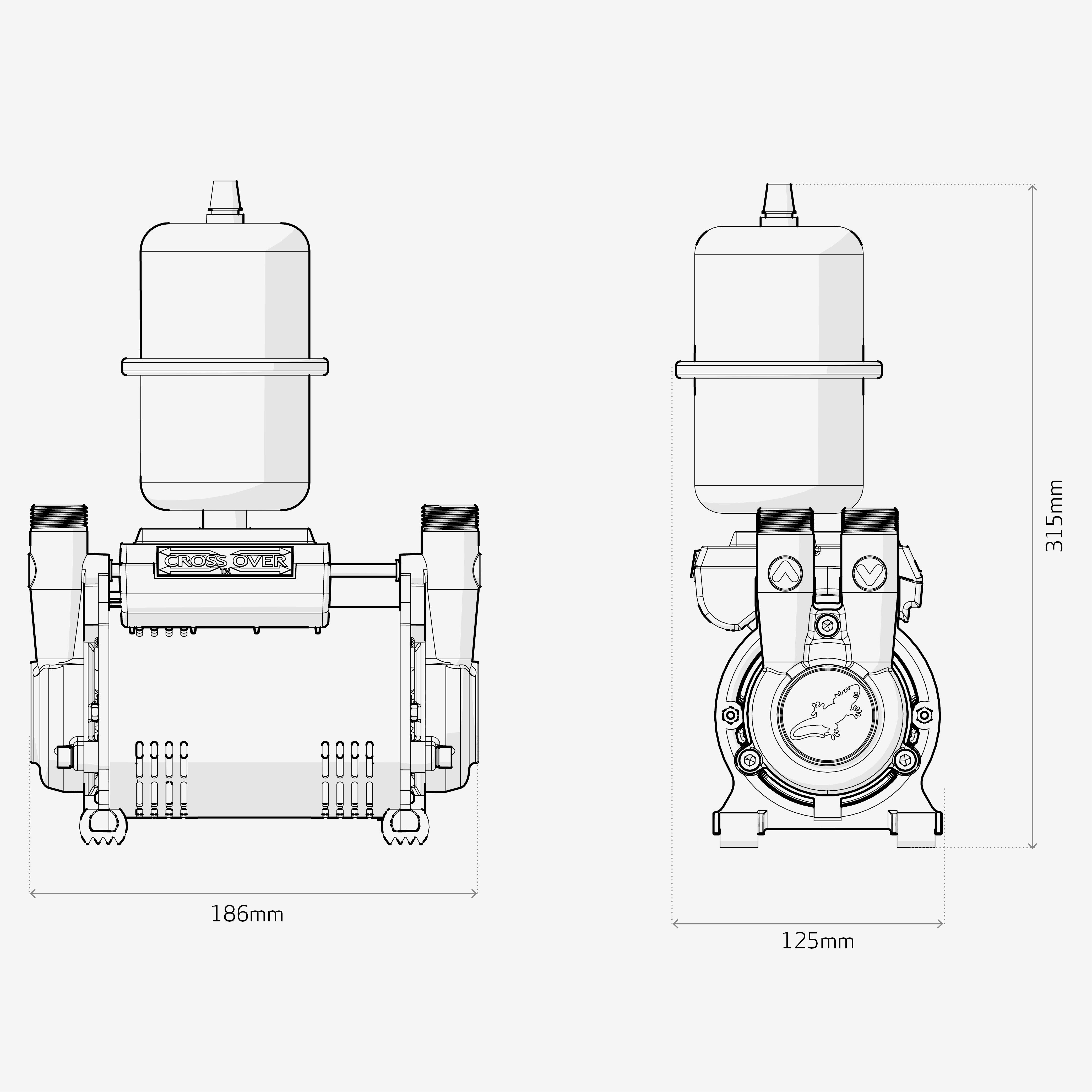 Salamander Pumps CT Force 20TU Twin 2 bar Shower pump (H)315mm (W)125mm (L)186mm