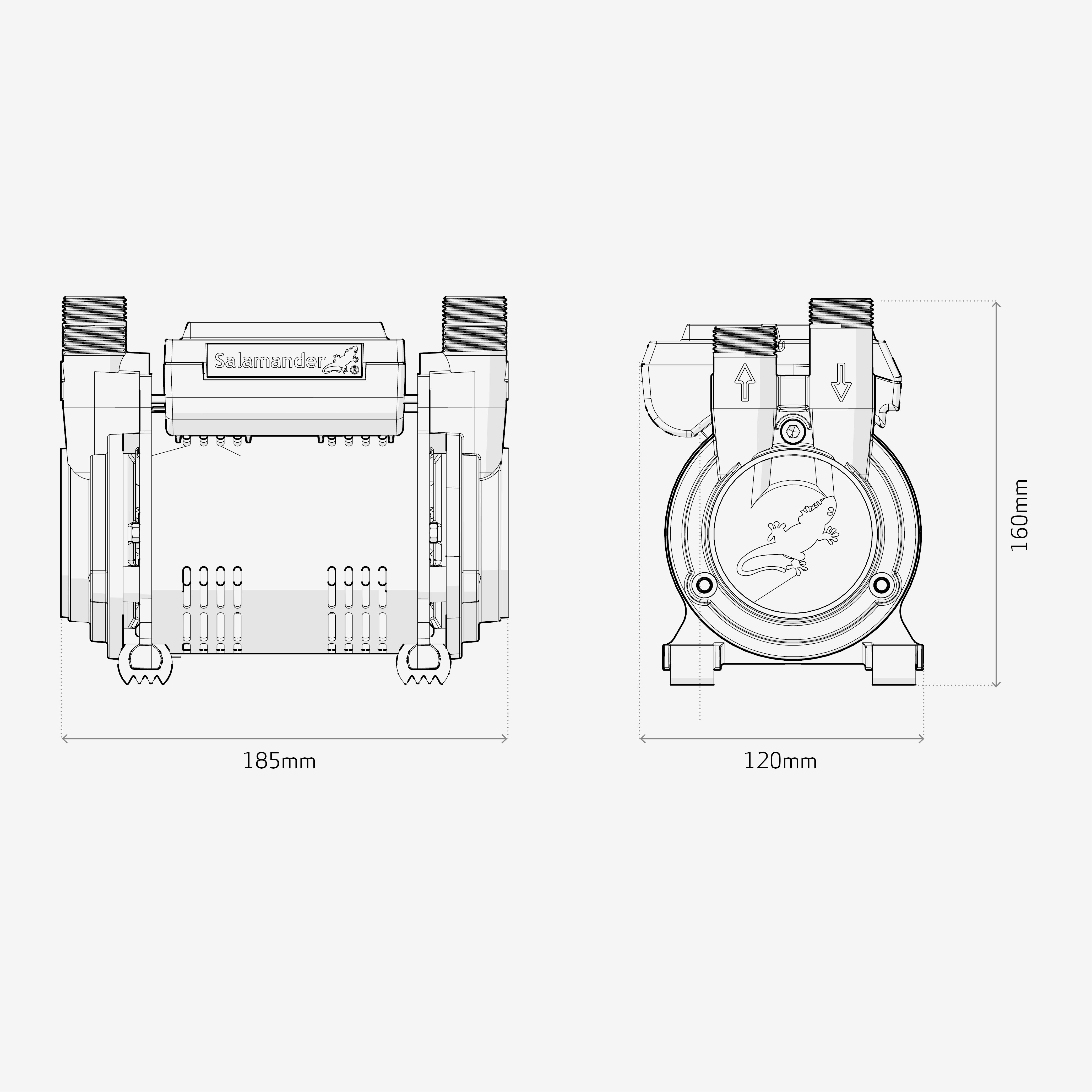 Salamander Pumps CT55 Xtra Single 1.5 bar Shower pump (H)160mm (W)120mm (L)185mm