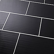 Salerna Black Gloss Flat Ceramic Wall Tile, Pack of 10, (L)402.4mm (W)251.6mm