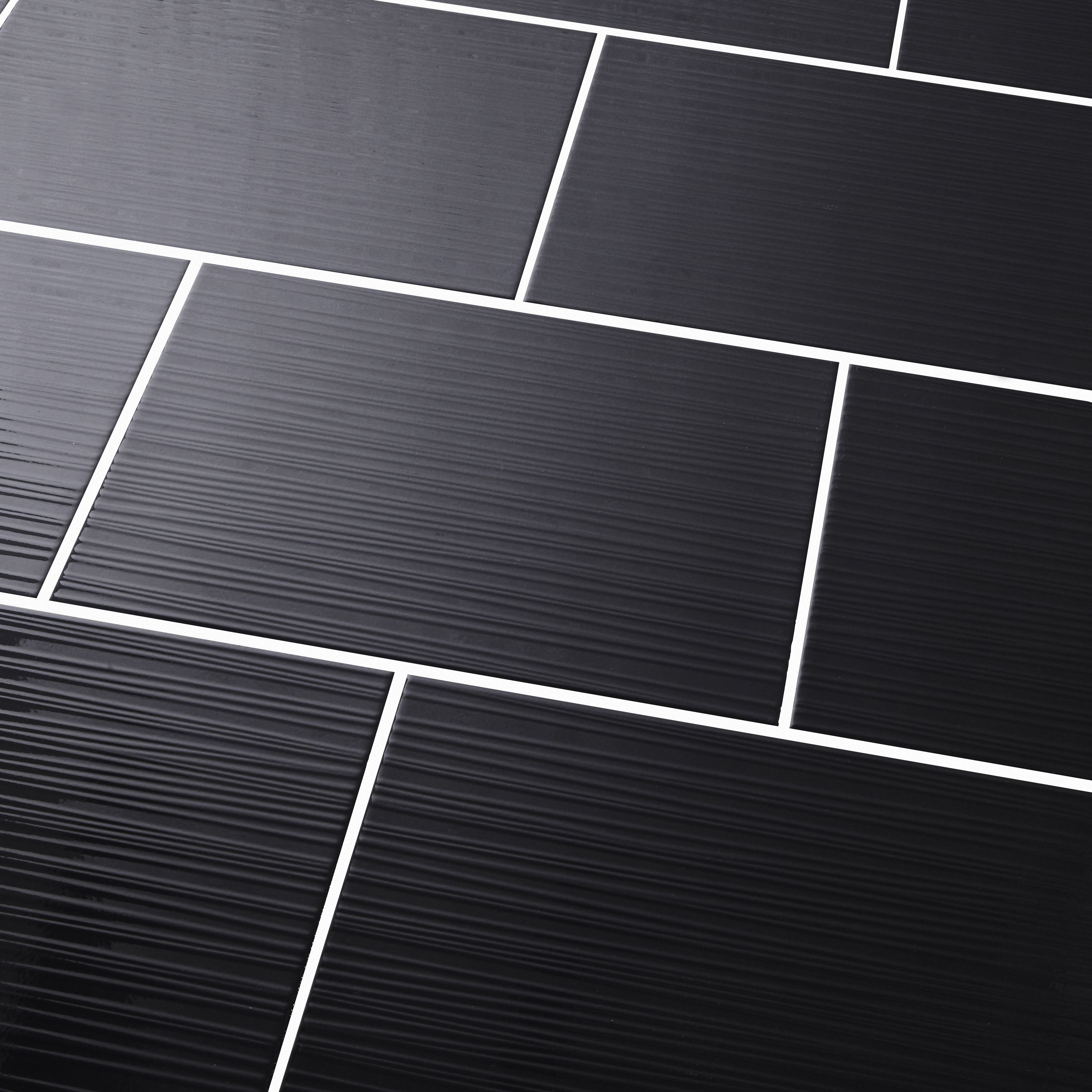 Salerna Black Gloss Linear Ceramic Indoor Wall Tile Sample