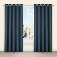 Salla Denim Plain Lined Eyelet Curtains (W)117cm (L)137cm, Pair
