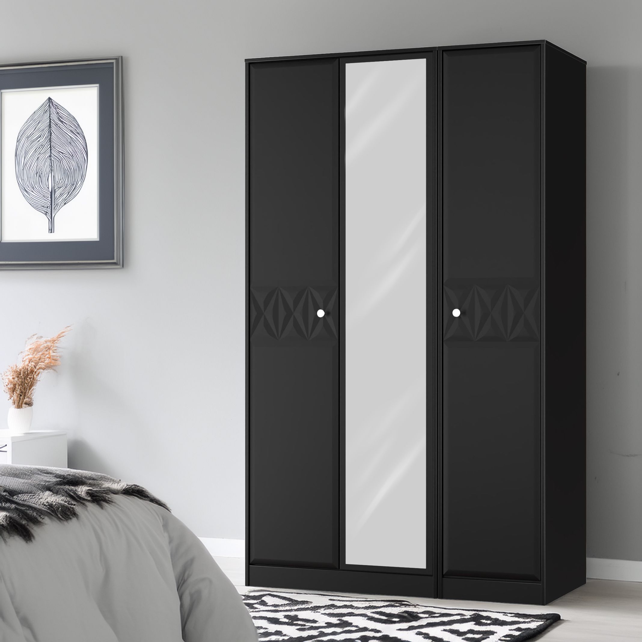 Black triple wardrobe with mirror hotsell