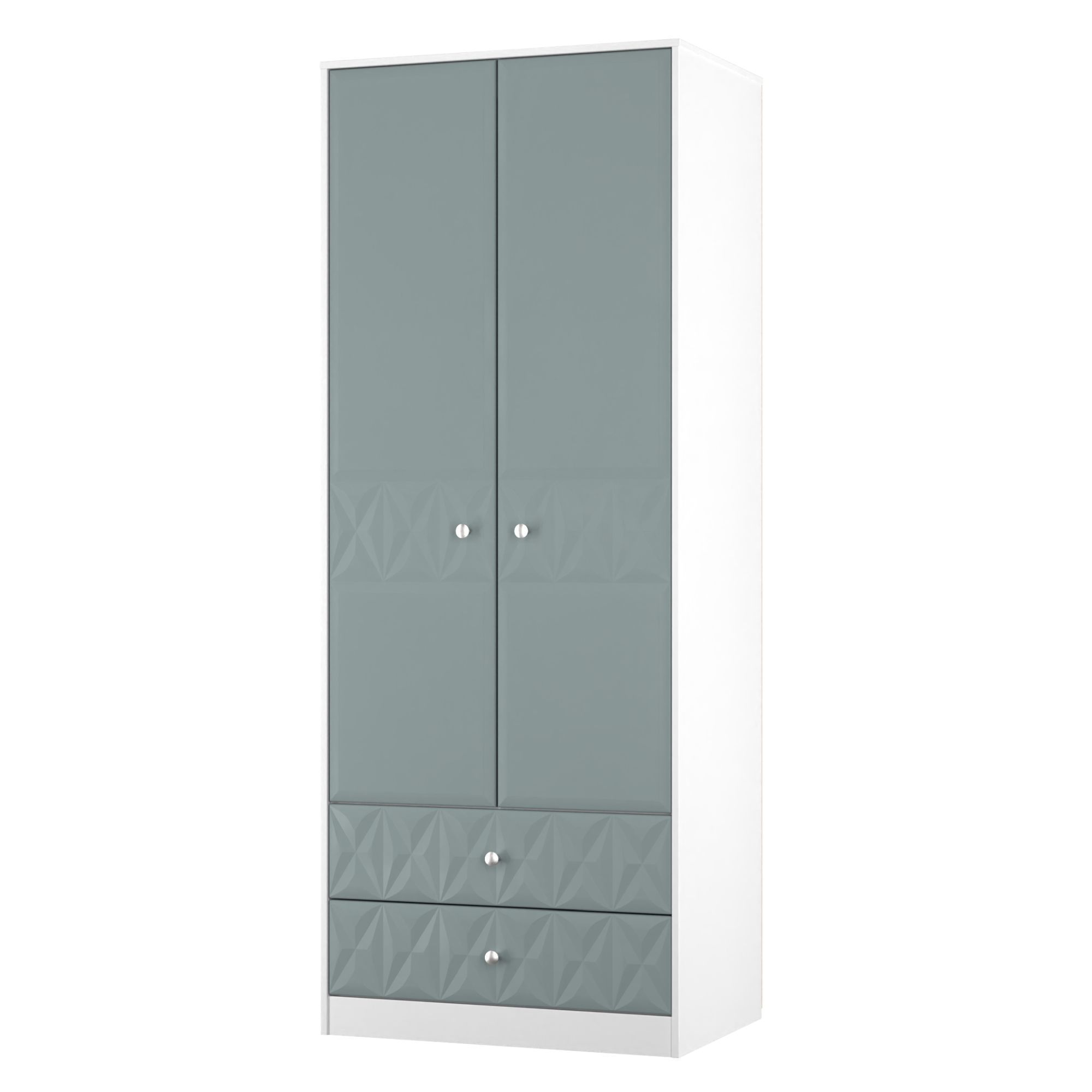 San Jose Ready assembled Contemporary Duck egg blue & white 2 Drawer Tall Double Wardrobe (H)1960mm (W)740mm (D)520mm