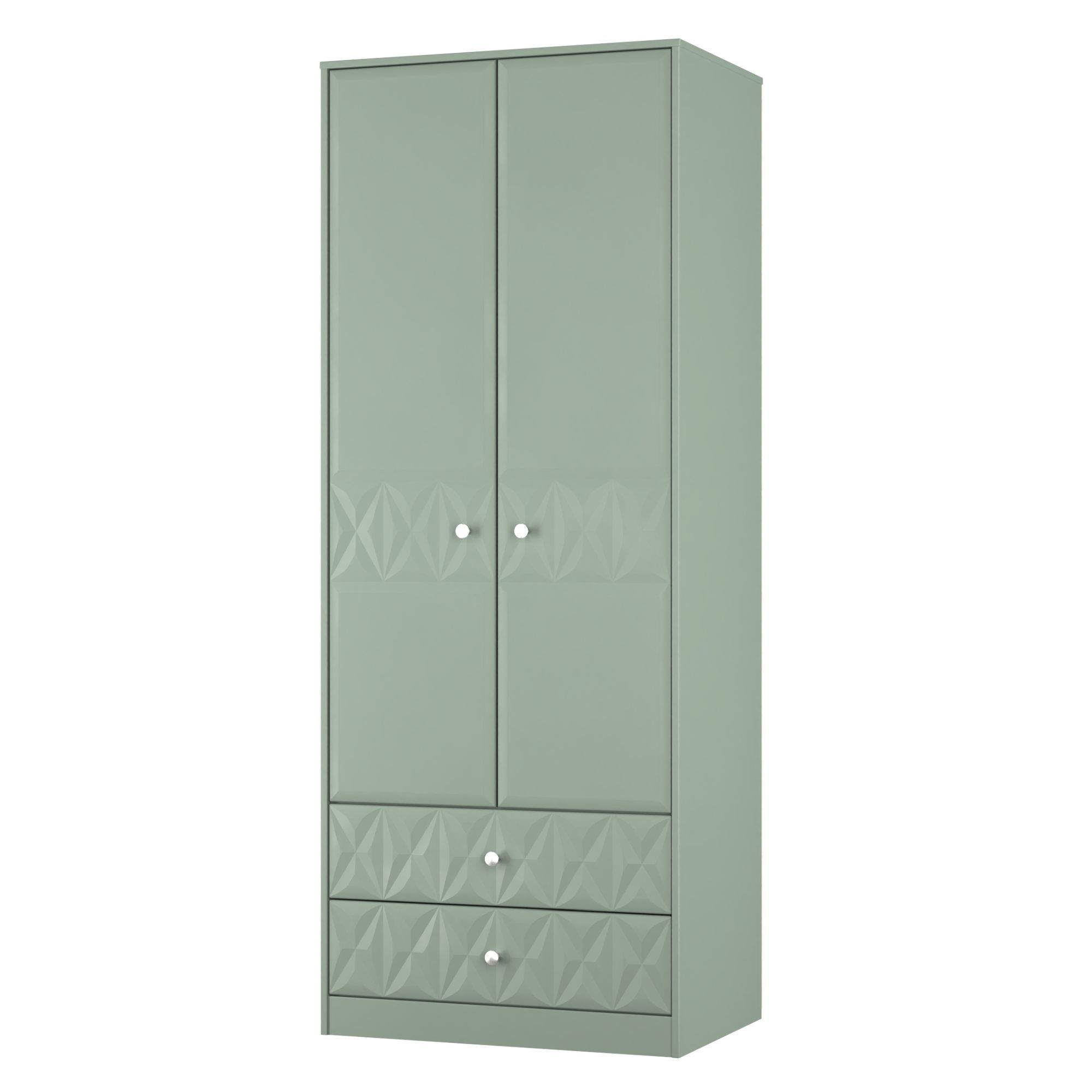 San Jose Ready assembled Contemporary Green 2 Drawer Tall Double Wardrobe (H)1960mm (W)740mm (D)520mm