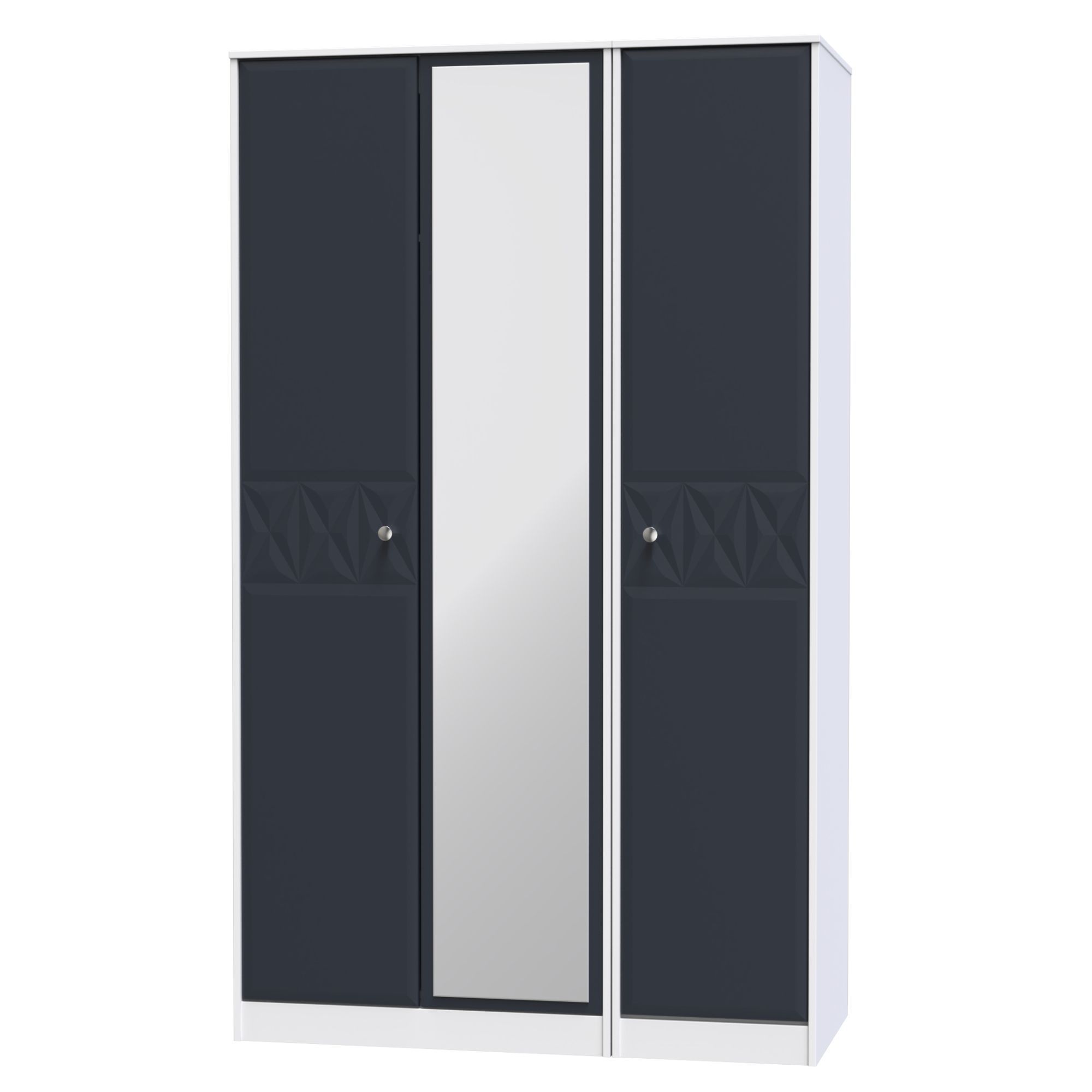 San Jose Ready assembled Contemporary Indigo & white Tall Triple Wardrobe With 1 mirror door (H)1970mm (W)1110mm (D)530mm