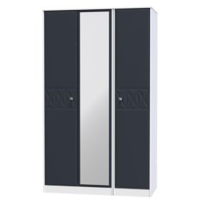 San Jose Ready assembled Contemporary Indigo & white Tall Triple Wardrobe With 1 mirror door (H)1970mm (W)1110mm (D)530mm