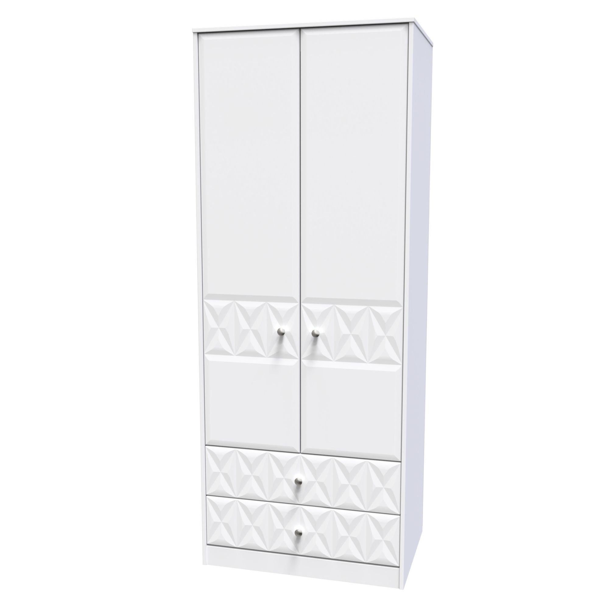 San Jose Ready assembled Contemporary White 2 Drawer Tall Double Wardrobe (H)1970mm (W)770mm (D)530mm