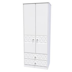 San Jose Ready assembled Contemporary White 2 Drawer Tall Double Wardrobe (H)1970mm (W)770mm (D)530mm