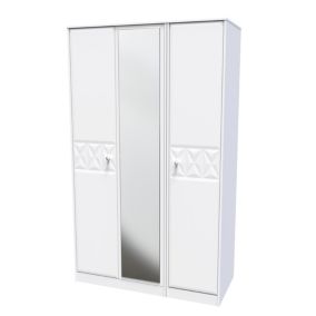 San Jose Ready assembled Contemporary White Tall Triple Wardrobe With 1 mirror door (H)1970mm (W)1110mm (D)530mm
