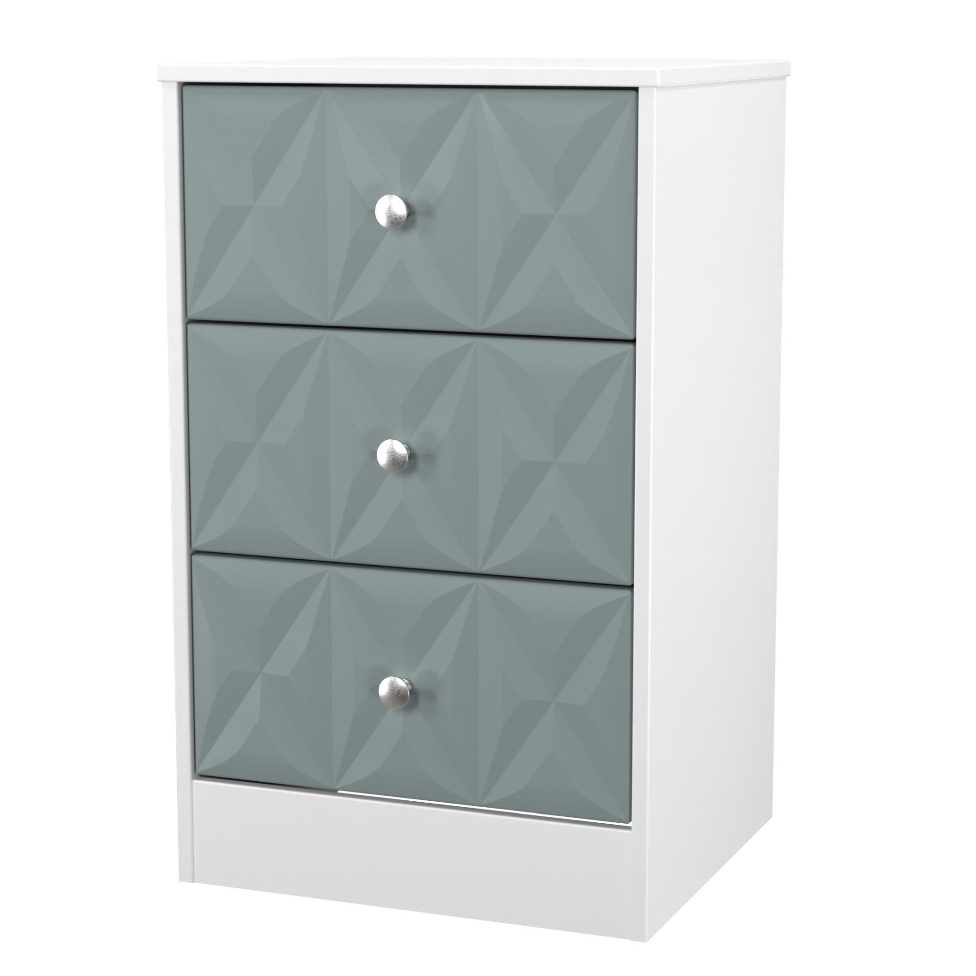 San Jose Ready assembled Duck egg blue & white 3 Drawer Bedside chest (H)726mm (W)450mm (D)395mm