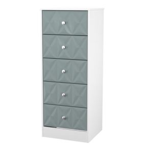 San Jose Ready assembled Duck egg blue & white 5 Drawer Bedside chest (H)1120mm (W)450mm (D)395mm