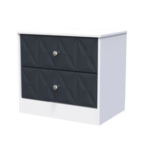 San Jose Ready assembled Indigo & white 2 Drawer Bedside chest (H)521mm (W)570mm (D)395mm