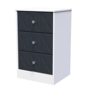 San Jose Ready assembled Indigo & white 3 Drawer Bedside chest (H)726mm (W)450mm (D)395mm