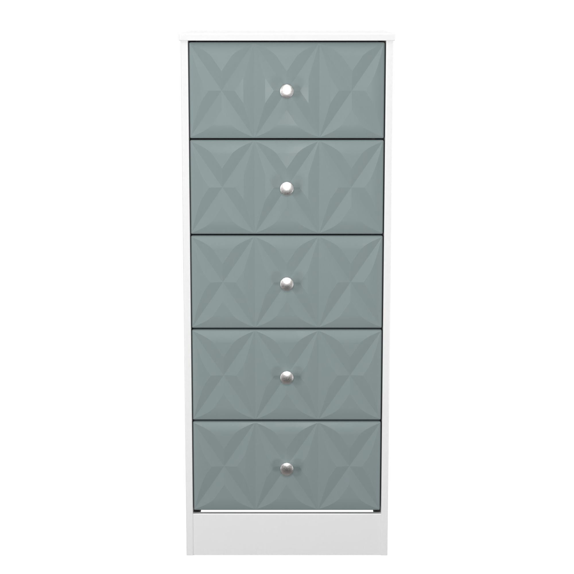 San Jose Ready assembled Matt duck egg blue & white 5 Drawer Bedside chest (H)1120mm (W)450mm (D)395mm