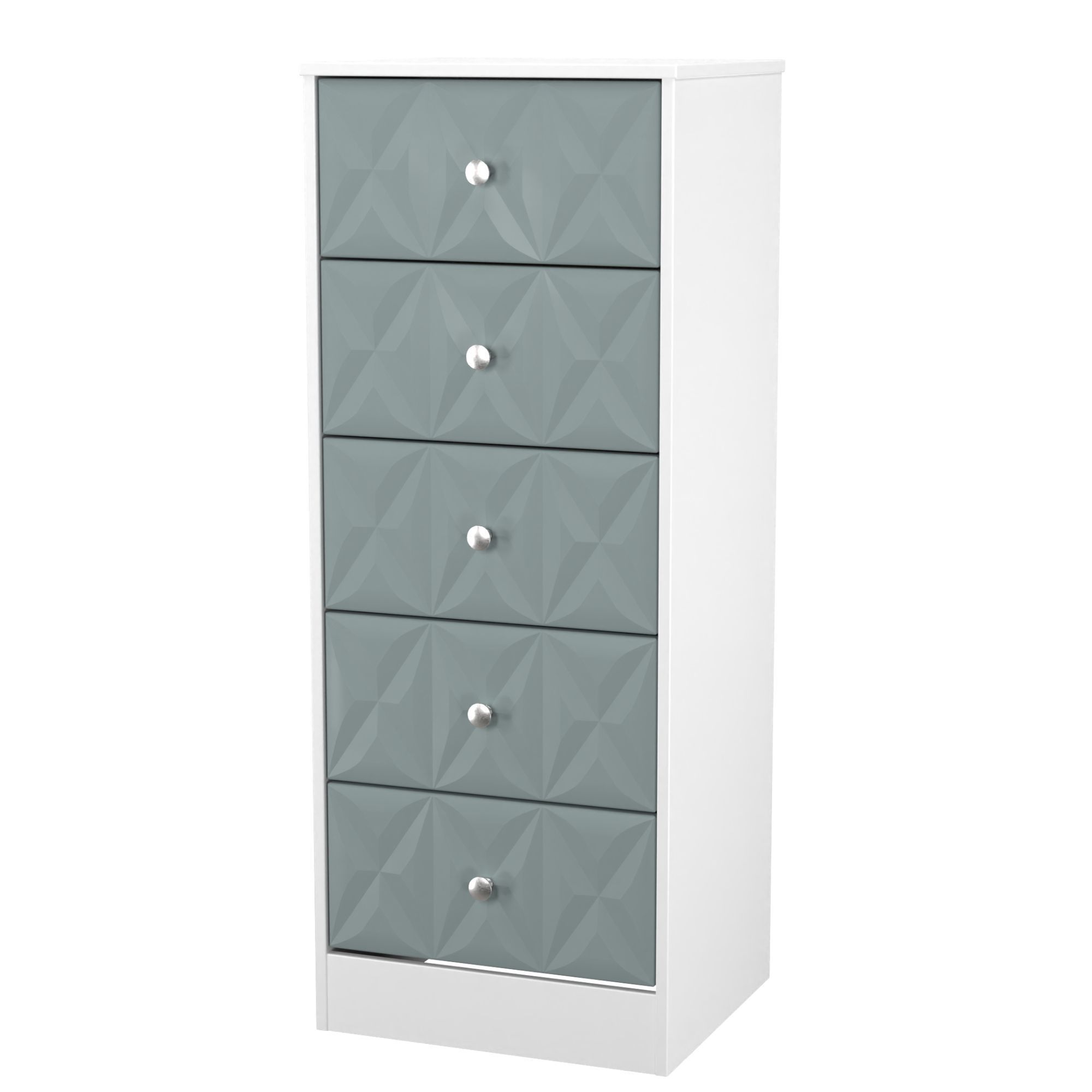 San Jose Ready assembled Matt duck egg blue & white 5 Drawer Bedside chest (H)1120mm (W)450mm (D)395mm