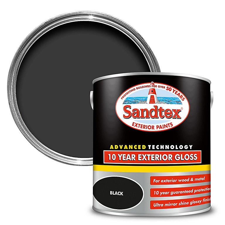 Sandtex 10 year Black High gloss Exterior Metal & wood paint, 2.5L ...