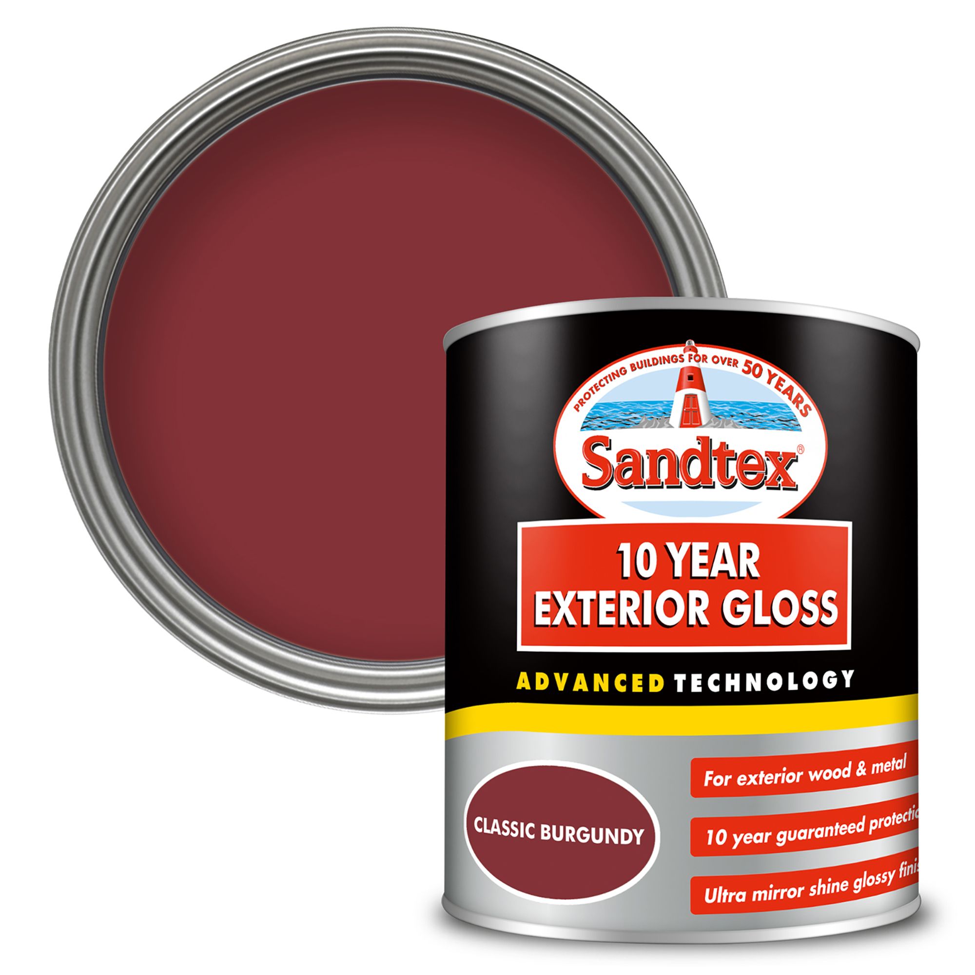 Sandtex 10 Year Classic Burgundy Gloss Metal, plastic & wood Multi-surface paint, 750ml