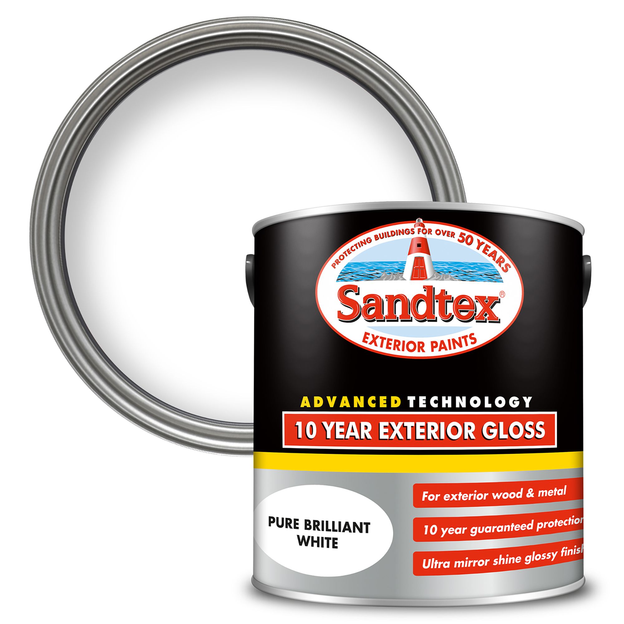 Sandtex 10 Year Pure Brilliant White Gloss Multi-surface paint, 2.5L