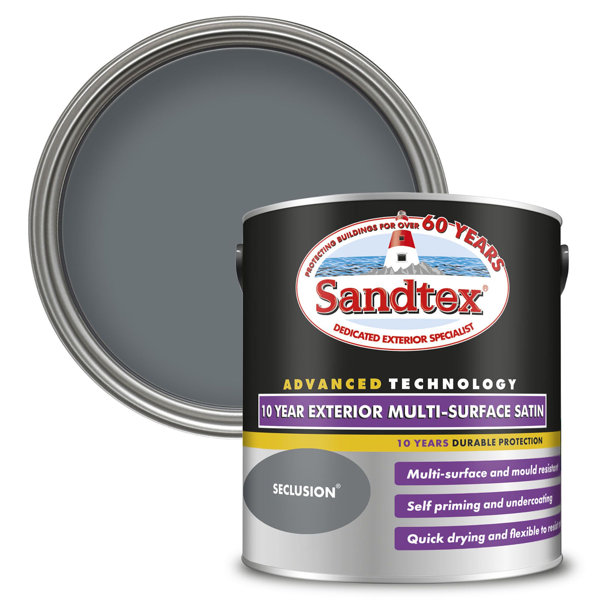 Sandtex 10 Year Seclusion Satin Metal, plastic & wood Multi-surface paint, 2.5L