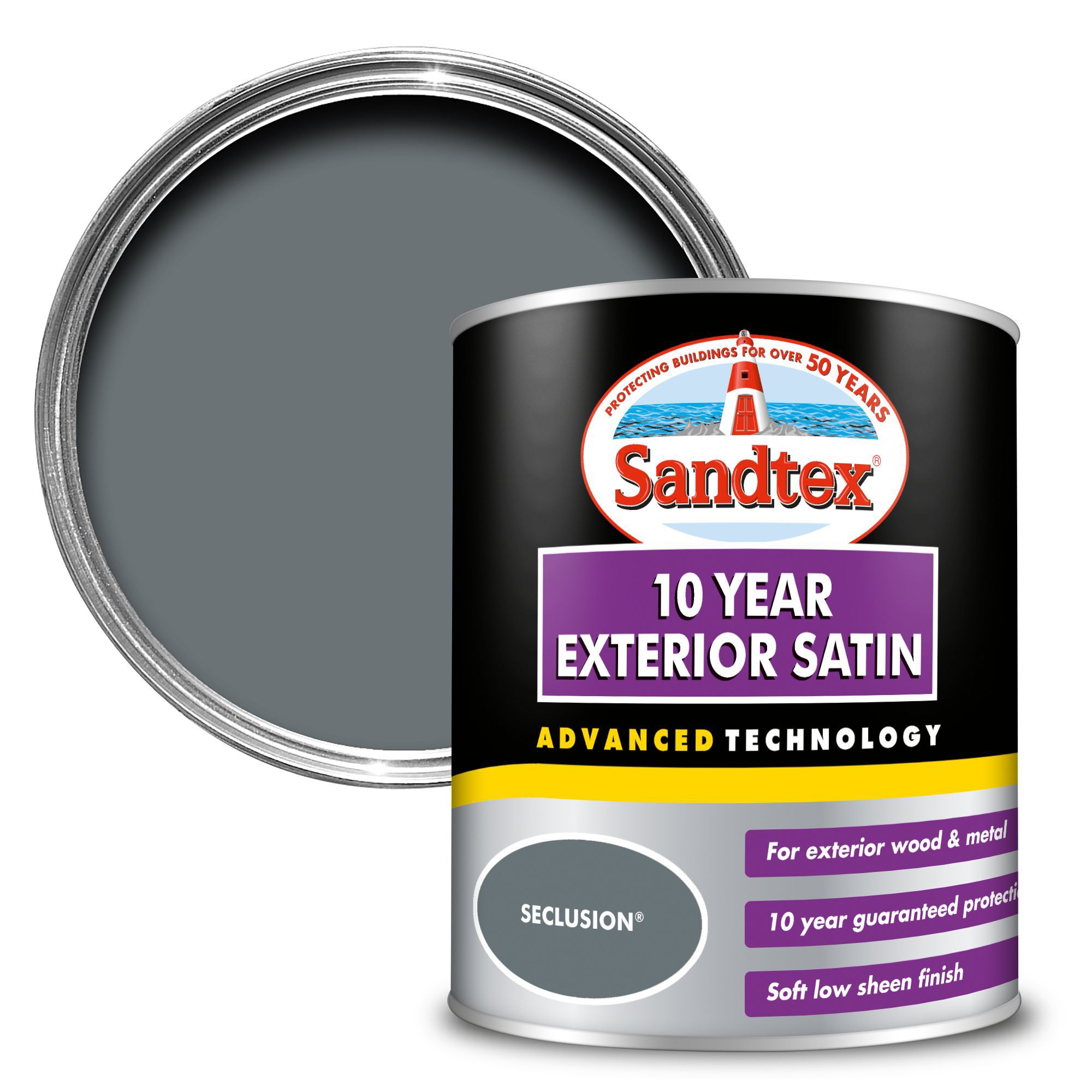 Sandtex 10 year Seclusion Satin Metal &amp; wood paint, 2.5