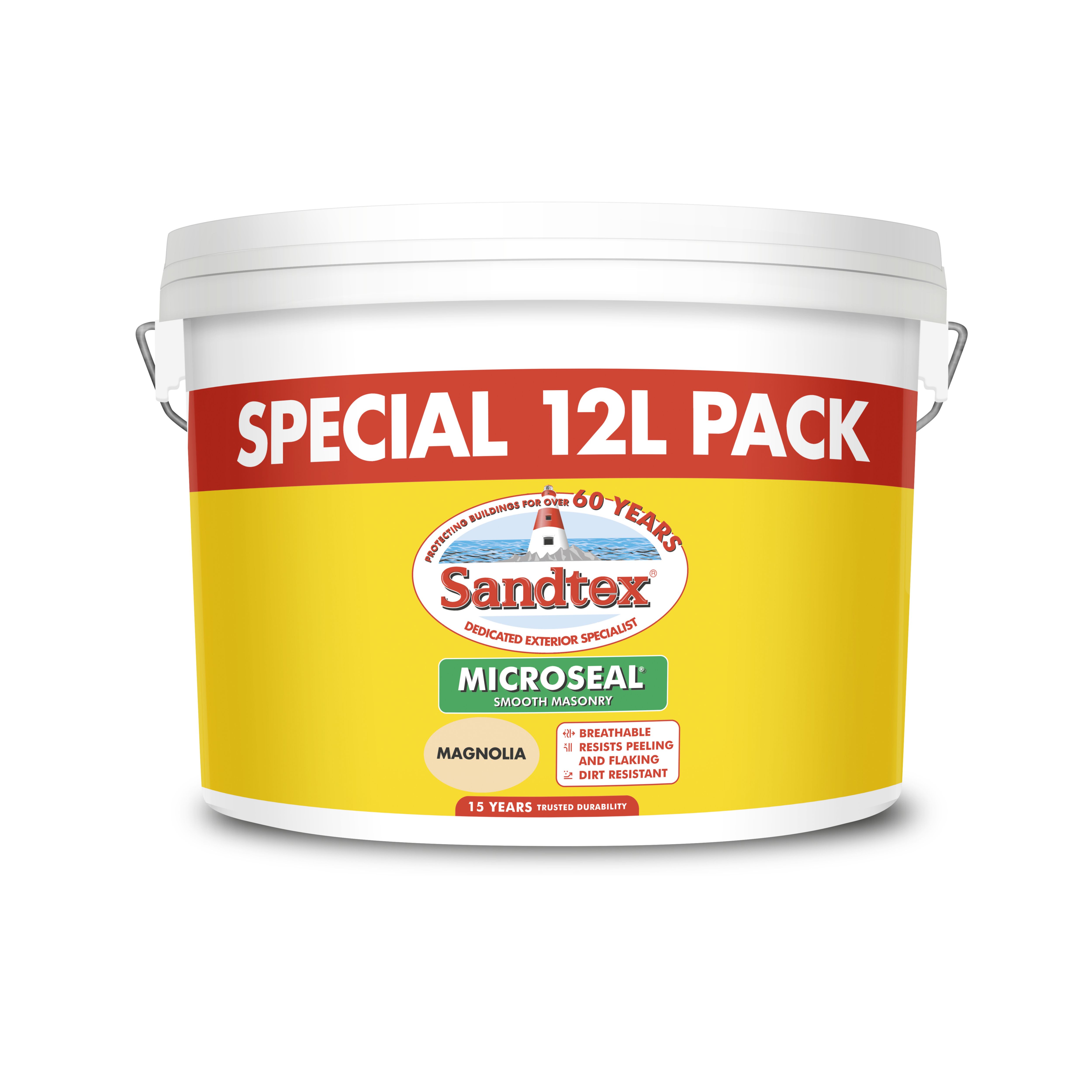 Sandtex Magnolia Smooth Soft sheen Masonry paint, 12L Tub