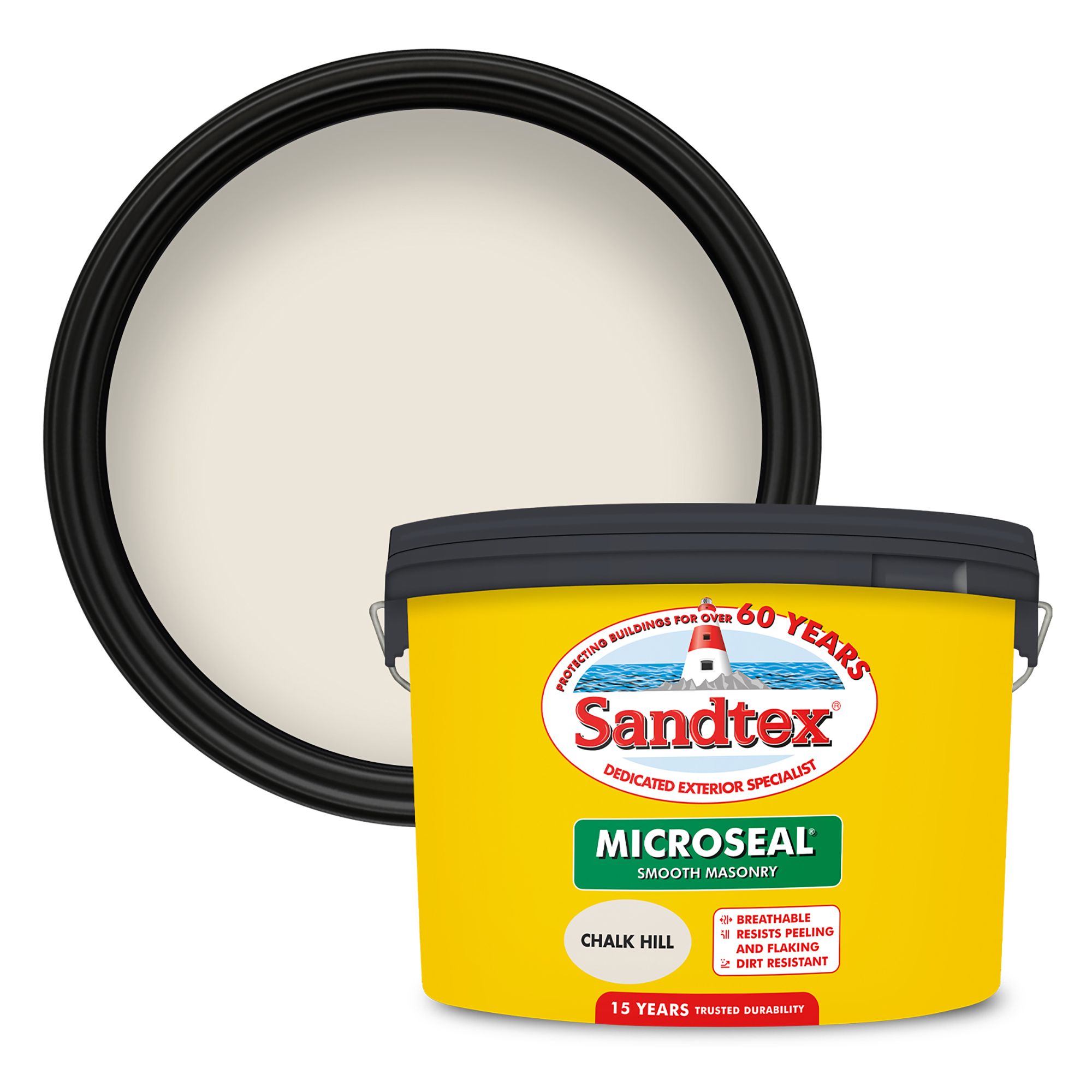 Sandtex Microseal Chalk Hill Matt Cream Masonry paint, 10L Tub