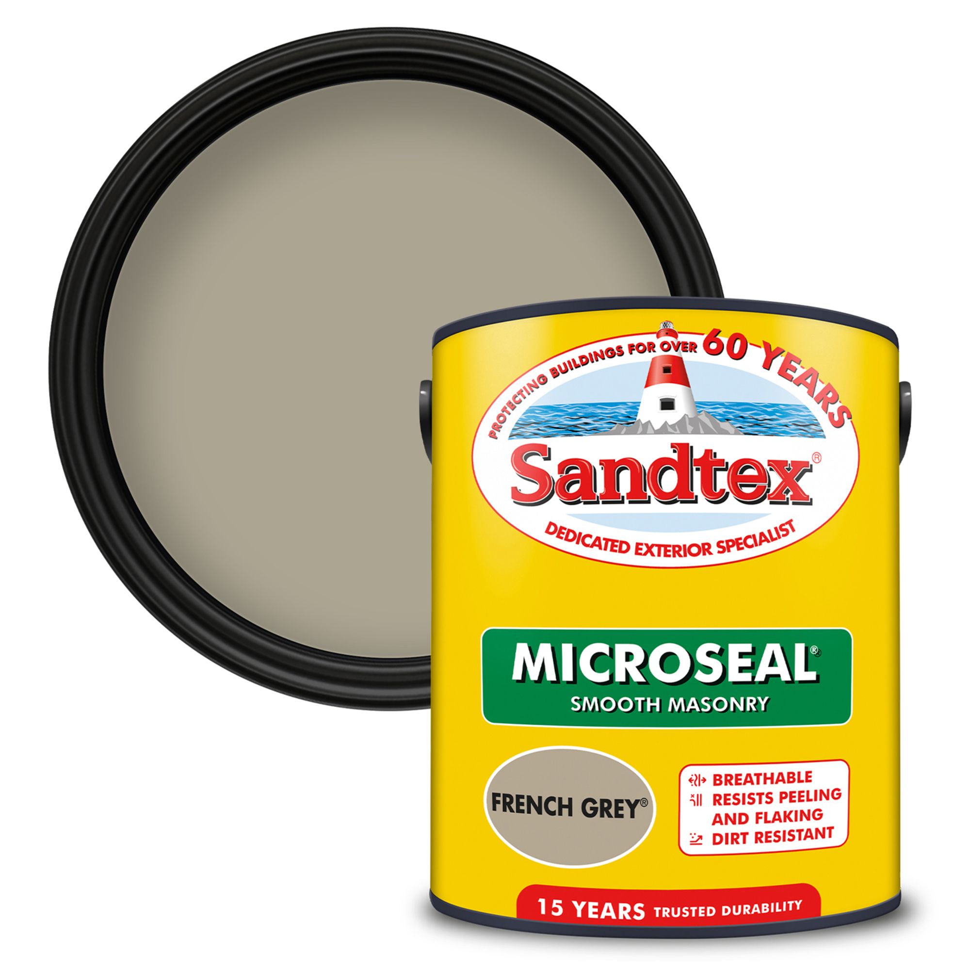 Sandtex Microseal French Grey Matt Masonry paint, 5L Tub