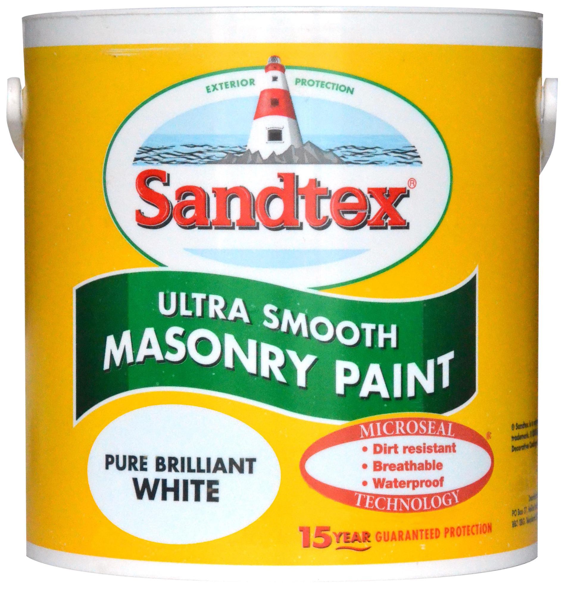 Sandtex Microseal Pure brilliant white Smooth White Masonry paint, 2.5L