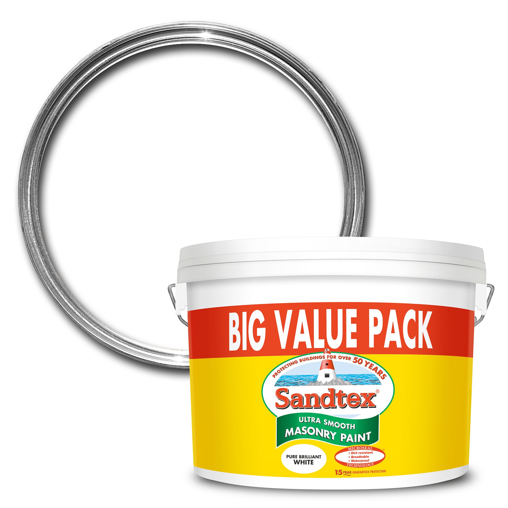 Sandtex Pure brilliant white Smooth Soft sheen Masonry paint, 12L Tub