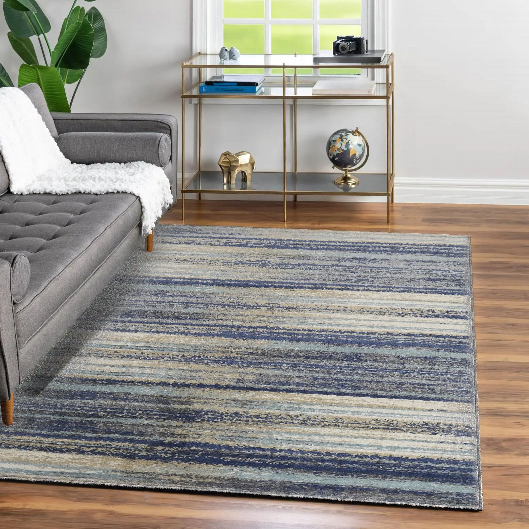 Sansa Blue Striped Medium Rug, (L)170cm x (W)120cm
