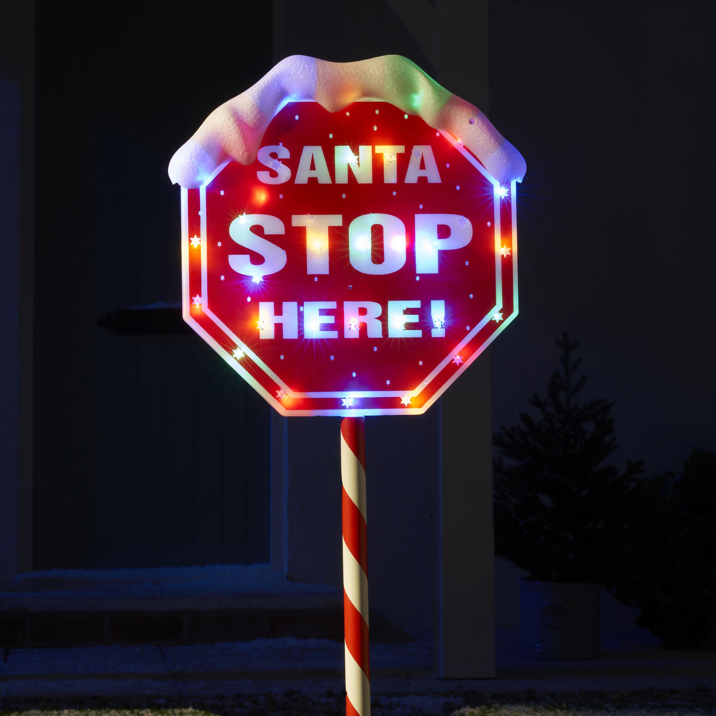 Santa stop sign Illuminated Christmas decoration - Multicolour