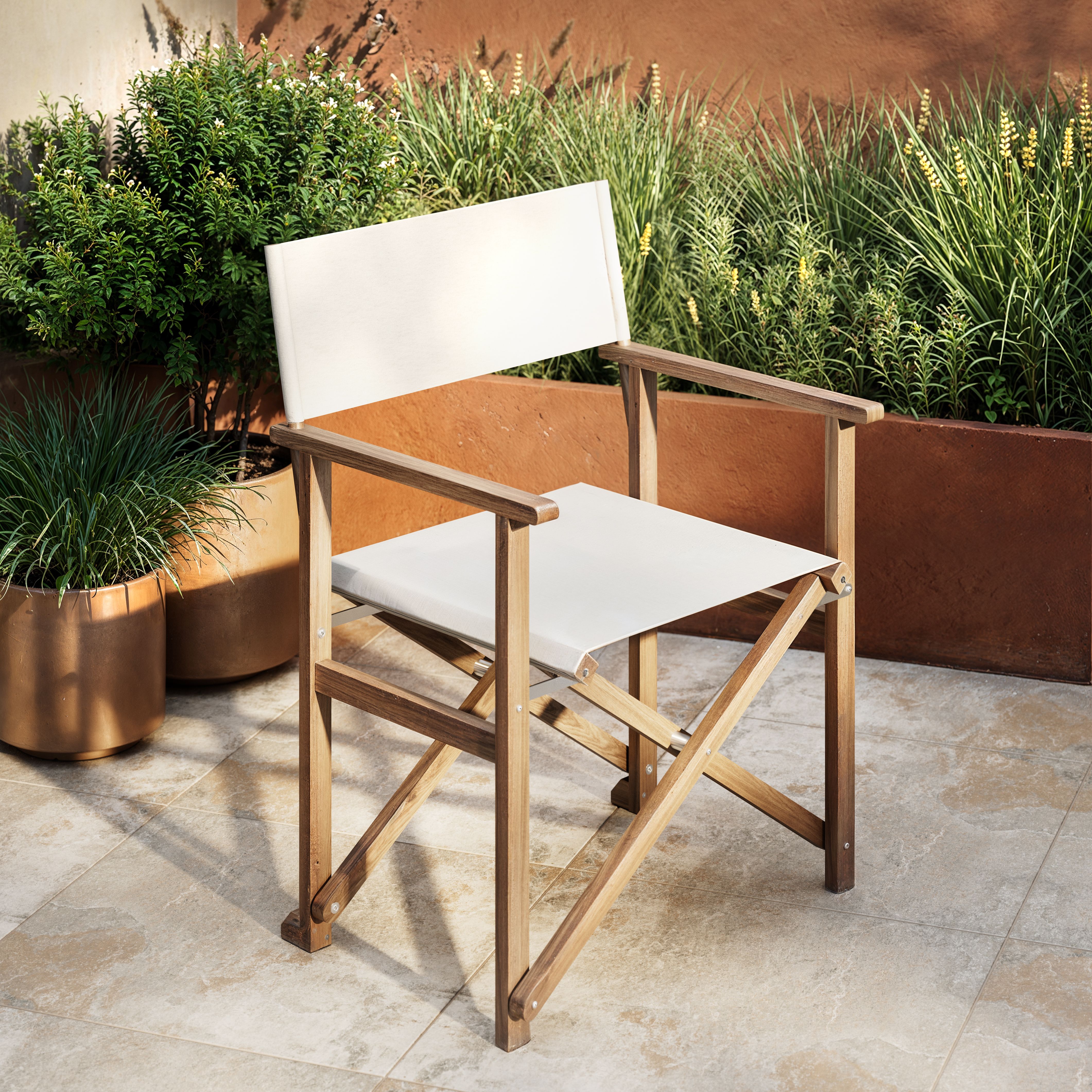 Santamaria White Wooden Foldable Director Chair, Set of 2