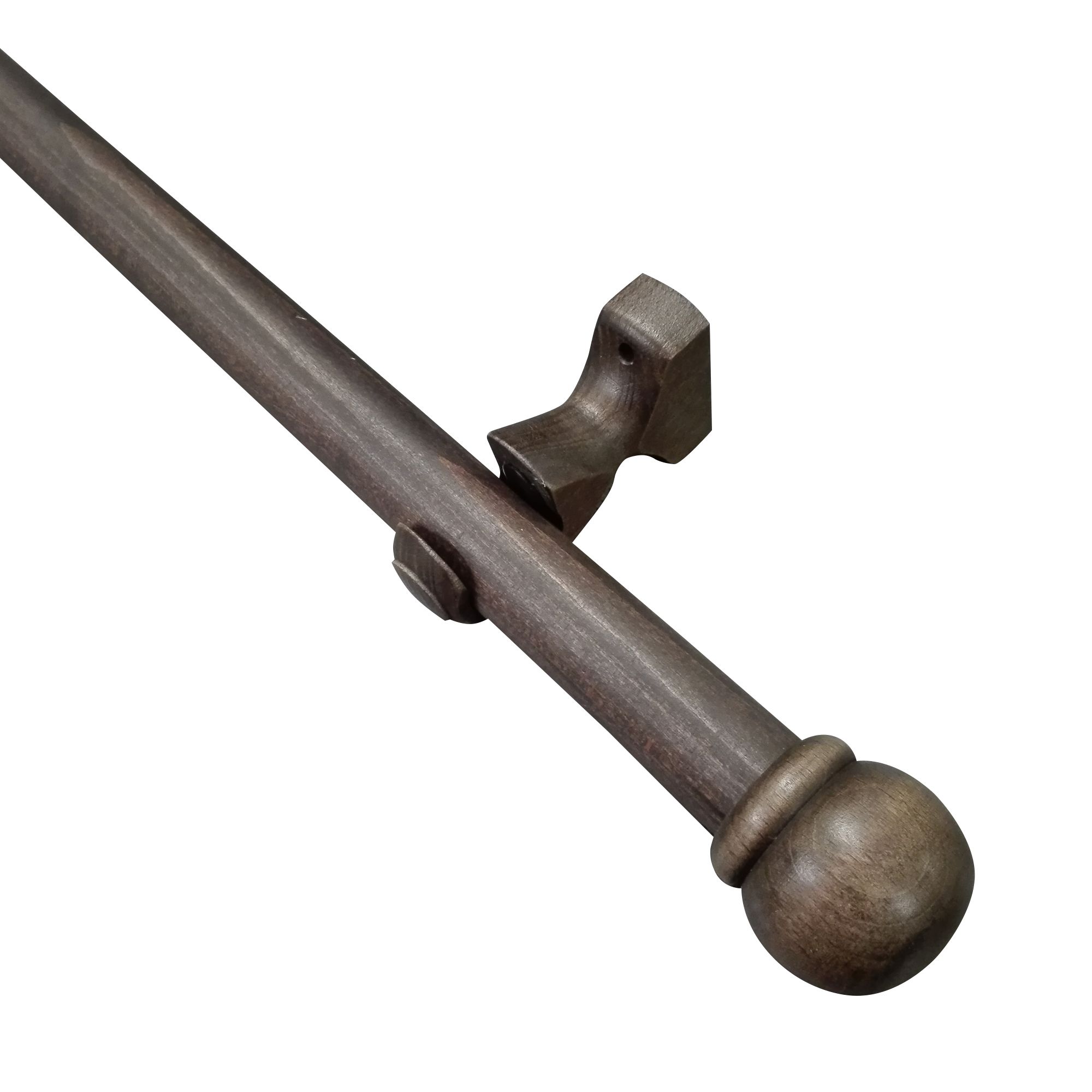 Satin Brown Walnut effect Non extendable Ball Single curtain pole set, (L)1.5m (Dia)28mm