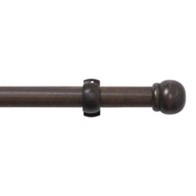 Satin Brown Walnut effect Non extendable Ball Single curtain pole set, (L)2m (Dia)28mm