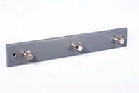 Satin Grey Nickel effect Beech 3 Hook rail, (L)405mm (H)12mm