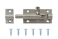 Satin Nickel effect Brass Barrel Door bolt N230 (L)50mm (W)25mm
