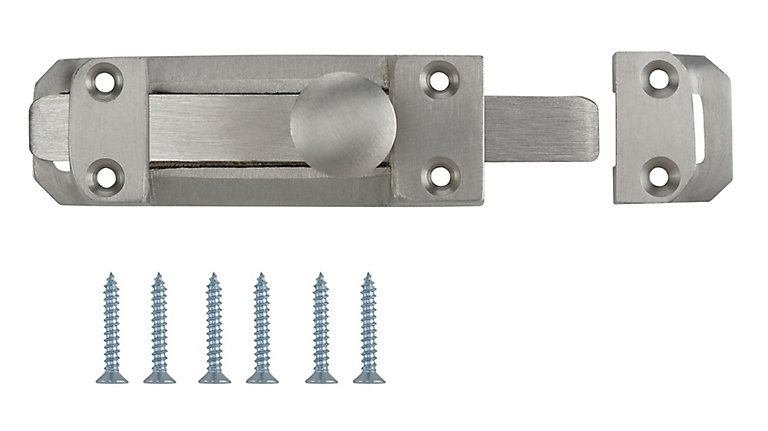 Satin Nickel effect Brass Flat Door bolt N263 (L)102mm (W)25mm
