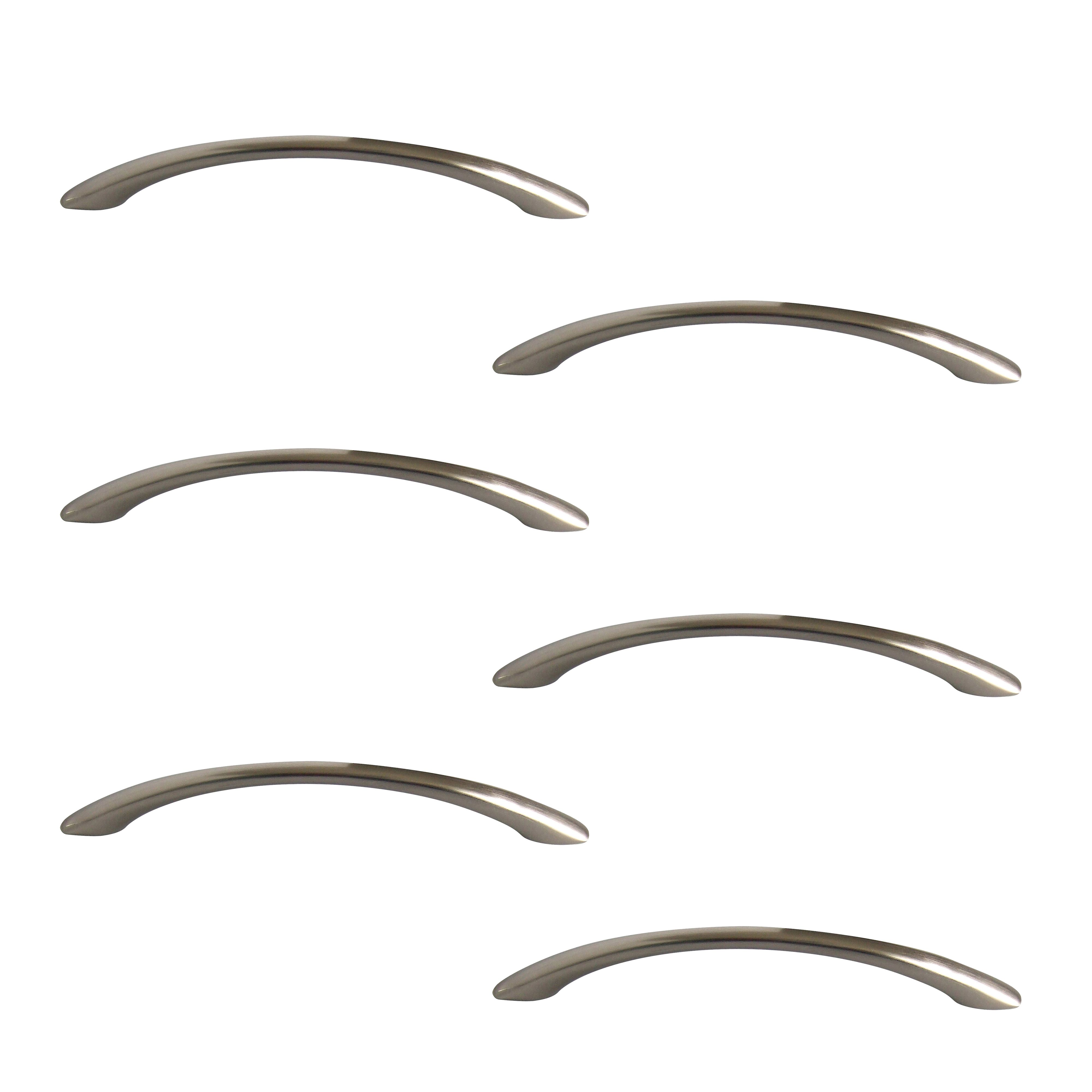 Satin Nickel effect Furniture Bow Handle (L)12.8cm (D)49mm, Pack of 6