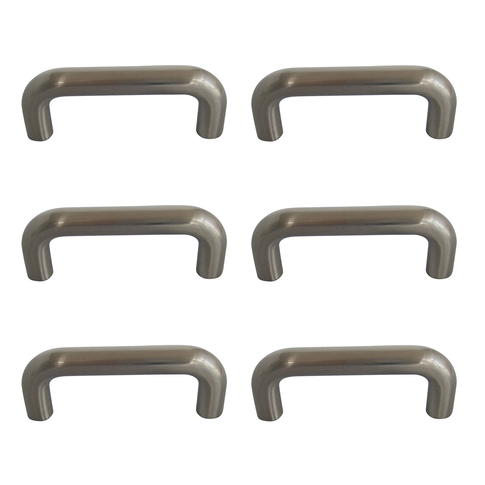 Satin Nickel effect Kitchen Furniture D-shaped Handle (L)6.4cm (D)50mm, Pack of 6