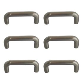 Satin Nickel effect Kitchen Furniture D-shaped Handle (L)6.4cm (D)50mm, Pack of 6